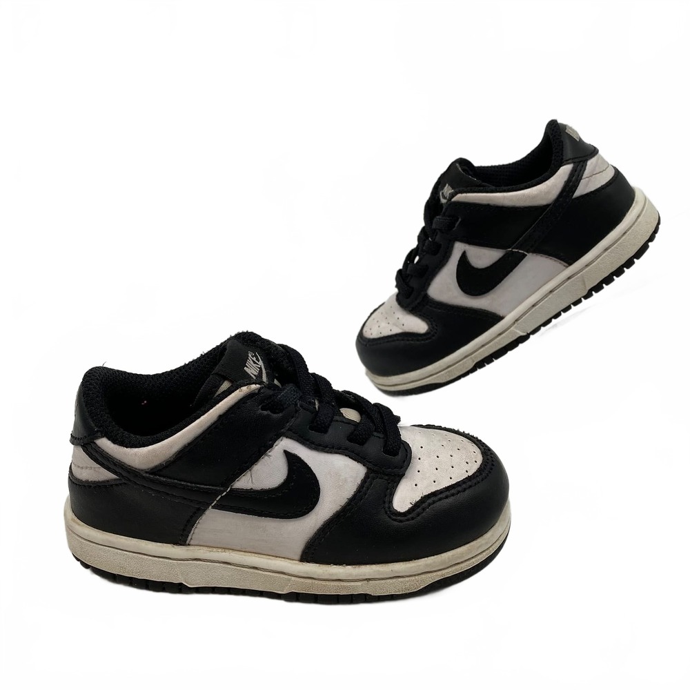 Nike Black White Dunk Low Sneakers | Boys 8T Leather